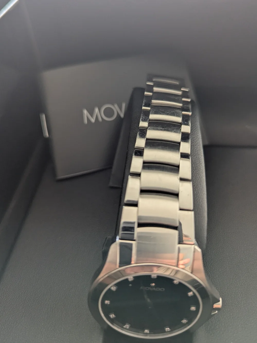 Movado Men's Stainless Steel Black Dial Bracelet Watch DIAMOND $1995